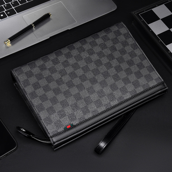 Clutch pentru bărbați din PVC, model carouri, curea pentru încheietură, căptușeală din poliester, rezistență la uzură