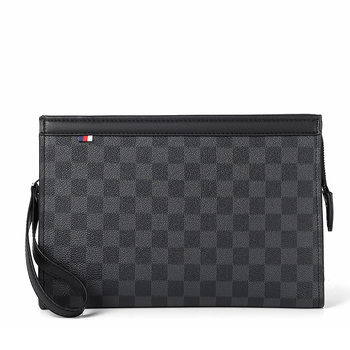 Clutch pentru bărbați din PVC, model carouri, curea pentru încheietură, căptușeală din poliester, rezistență la uzură