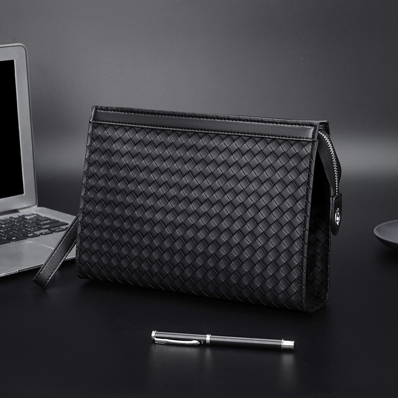 Clutch pentru bărbați din PVC, model carouri, curea pentru încheietură, căptușeală din poliester, rezistență la uzură