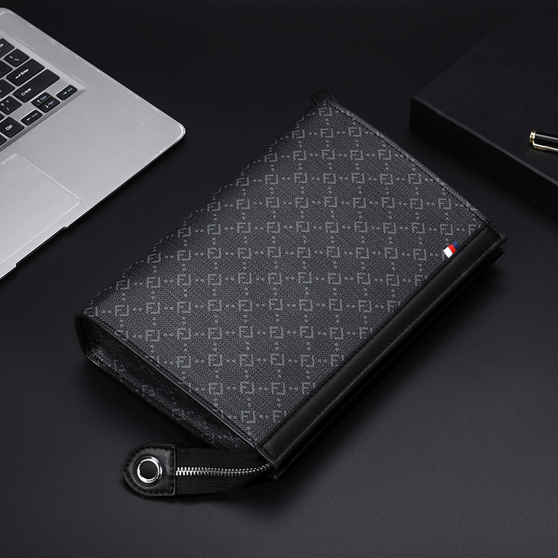 Clutch pentru bărbați din PVC, model carouri, curea pentru încheietură, căptușeală din poliester, rezistență la uzură