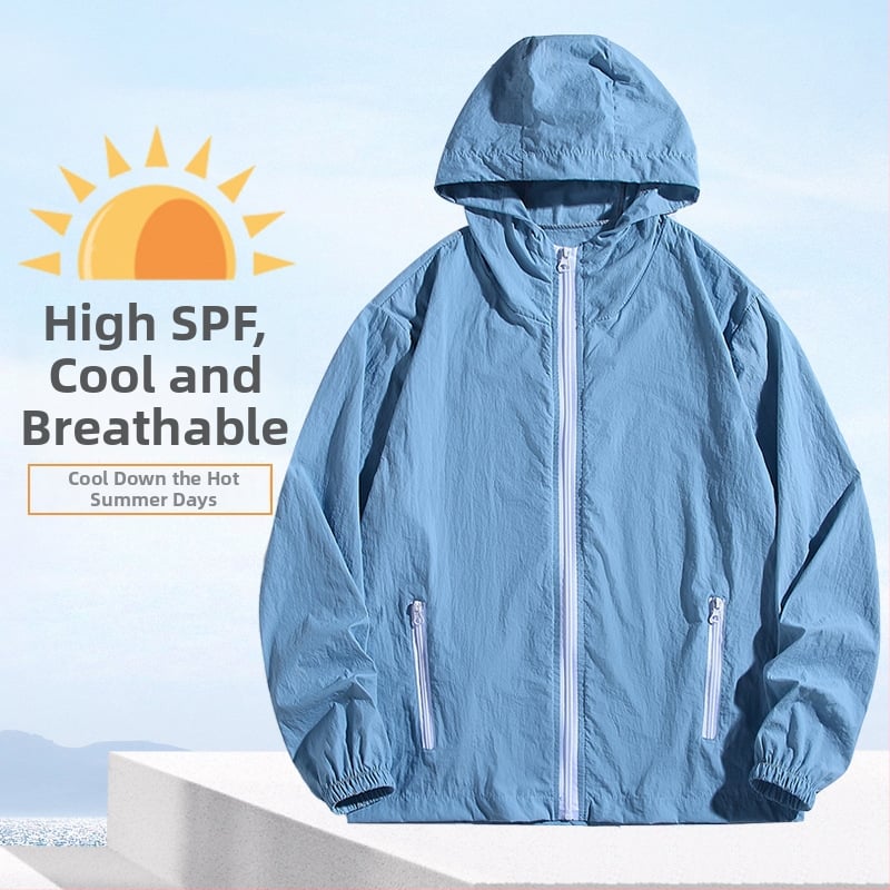 Geacă cu glugă, 100% poliester, material subțire, vară, fermoar frontal