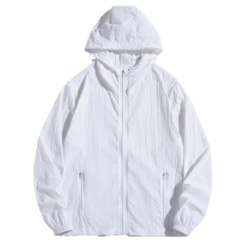 Geacă cu glugă, 100% poliester, material subțire, vară, fermoar frontal