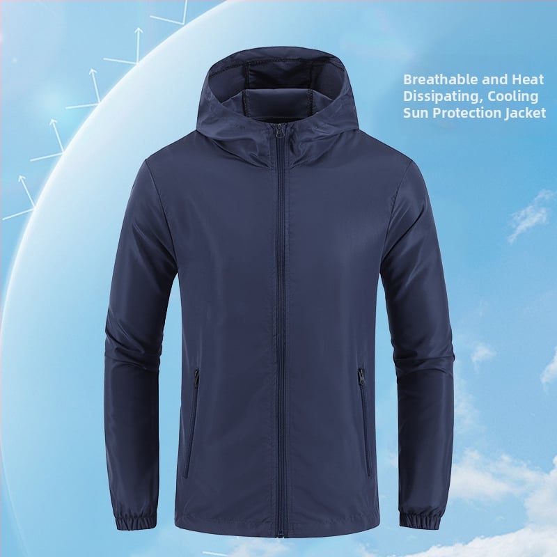 Geacă cu glugă, 100% poliester, material subțire, vară, fermoar frontal