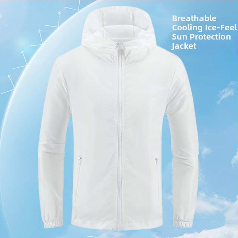 Geacă cu glugă, 100% poliester, material subțire, vară, fermoar frontal