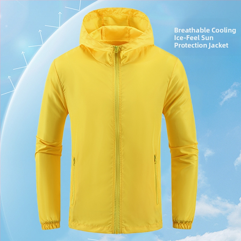 Geacă cu glugă, 100% poliester, material subțire, vară, fermoar frontal
