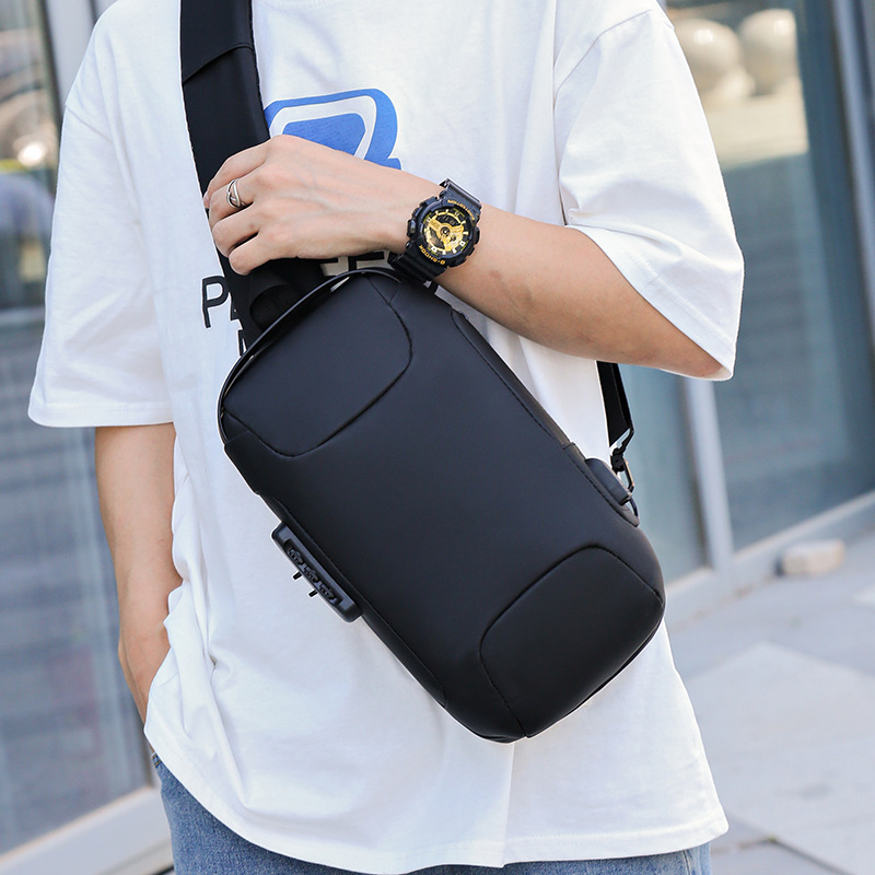 Geantă pentru piept pentru bărbați, capacitate mare, multifuncțională, stil urban minimalist, impermeabilă, anti-furt, material Oxford