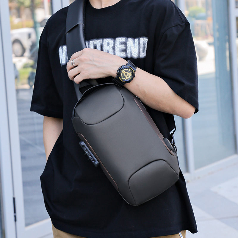 Geantă pentru piept pentru bărbați, capacitate mare, multifuncțională, stil urban minimalist, impermeabilă, anti-furt, material Oxford