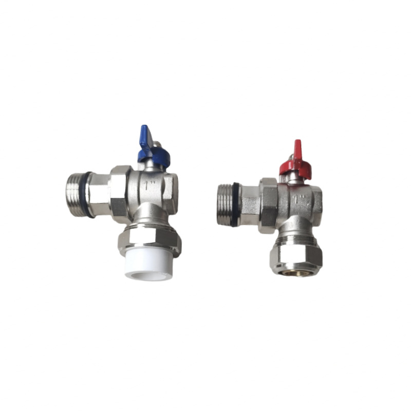 Bakreni razvodni ventil za podno grijanje vode, 90° kut, 25/32PPR ulaz-izlaz, navojno spojenje