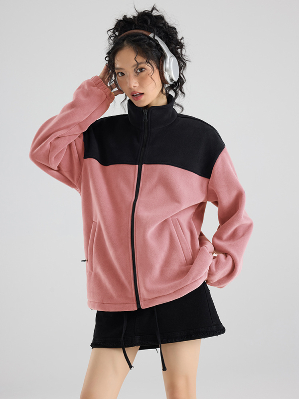 Uniszex fleece kabát, polár bélés, blokk-stílusú dizájn, poliészter anyag