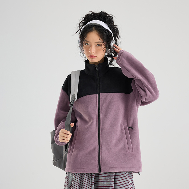 Uniszex fleece kabát, polár bélés, blokk-stílusú dizájn, poliészter anyag