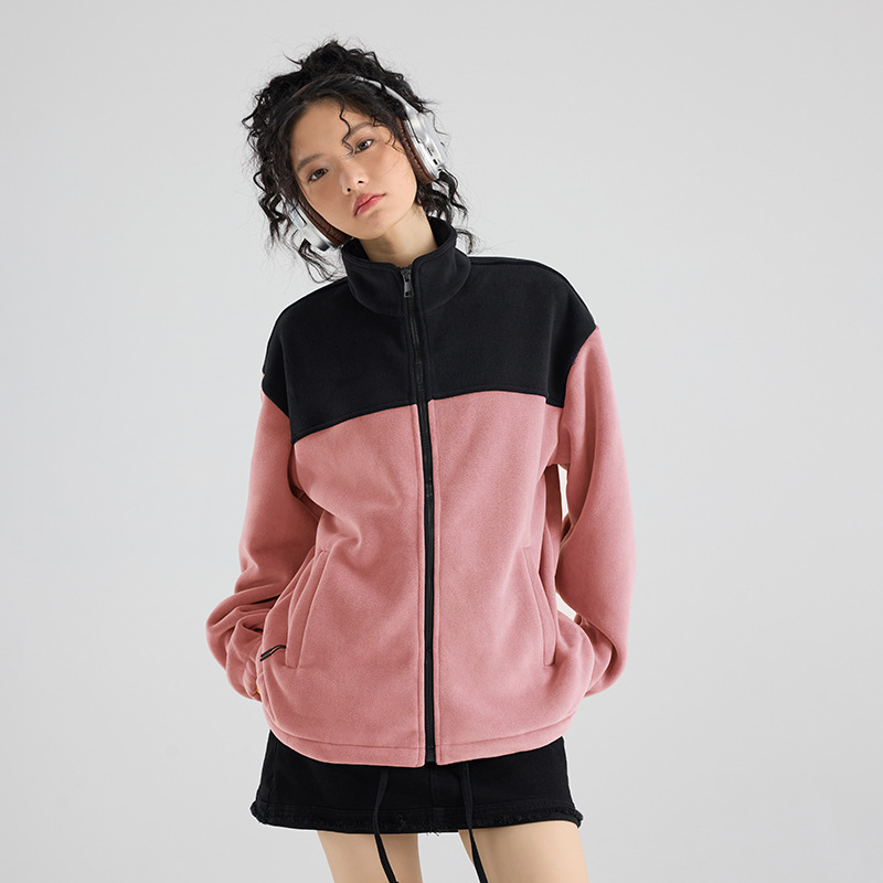 Uniszex fleece kabát, polár bélés, blokk-stílusú dizájn, poliészter anyag