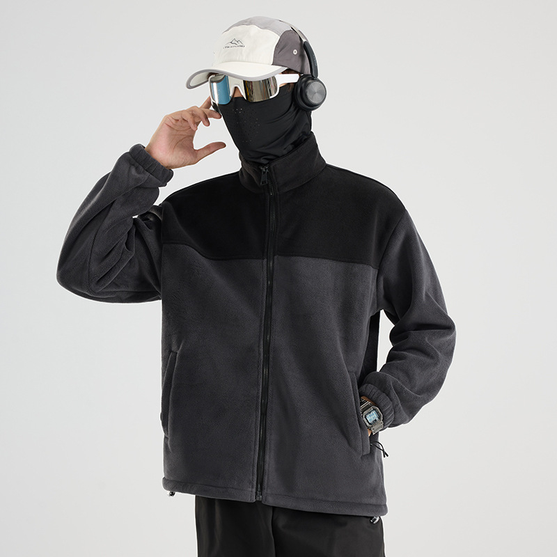 Uniszex fleece kabát, polár bélés, blokk-stílusú dizájn, poliészter anyag