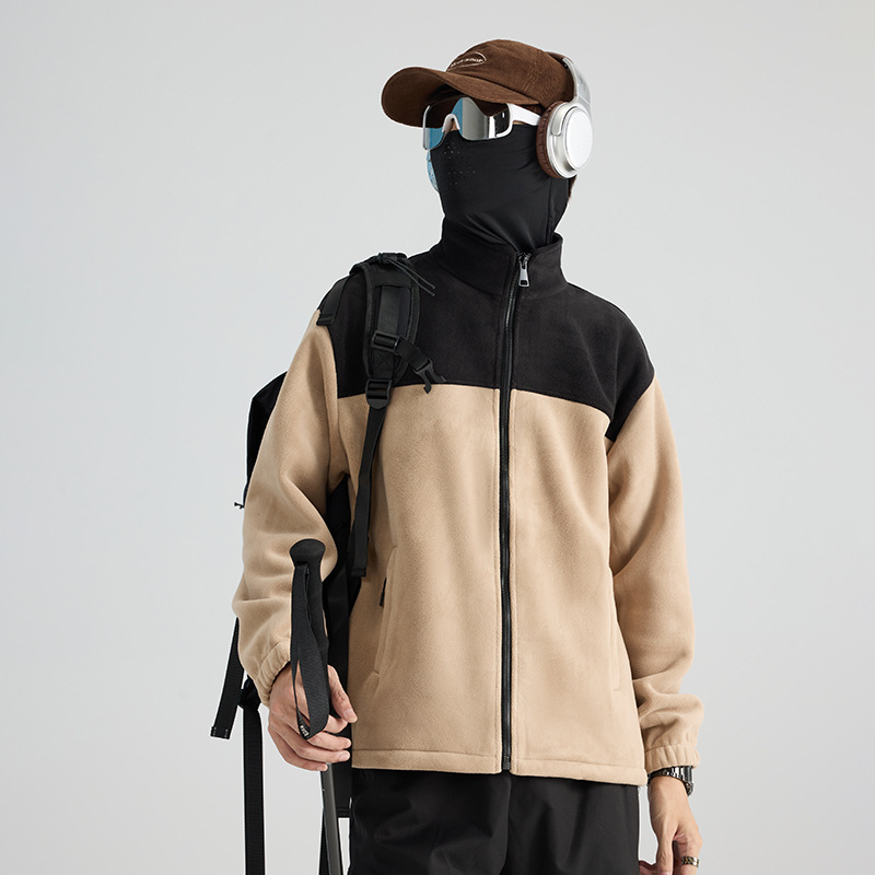 Uniszex fleece kabát, polár bélés, blokk-stílusú dizájn, poliészter anyag