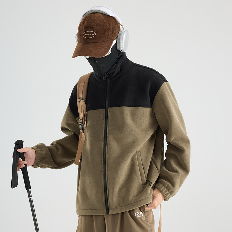 Uniszex fleece kabát, polár bélés, blokk-stílusú dizájn, poliészter anyag