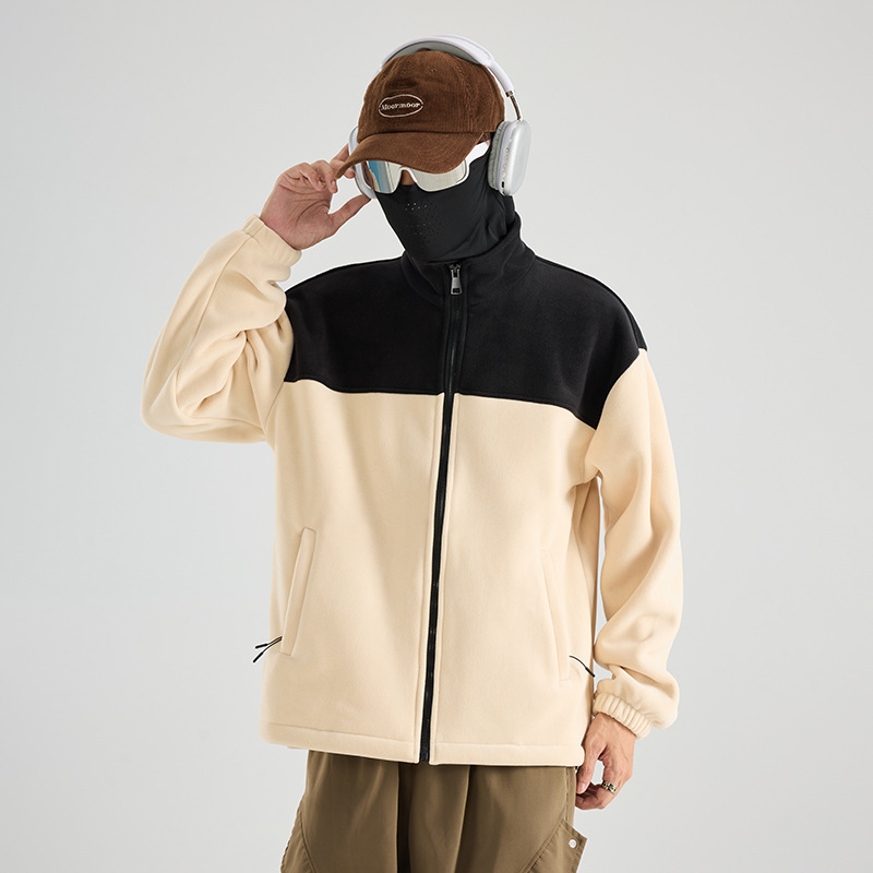 Uniszex fleece kabát, polár bélés, blokk-stílusú dizájn, poliészter anyag