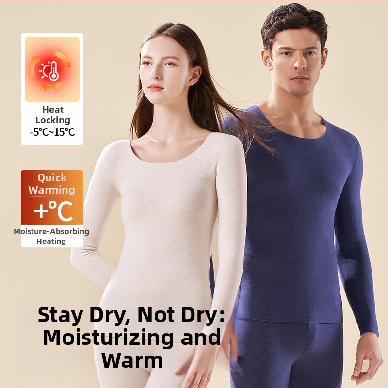 Унисекс термален комплект за горно и долно облекло – полиестер-кашмир-силк смес, екстра дебелина 301–350 g/m², солиден цвят, кръгло деколте, дълги ръкави