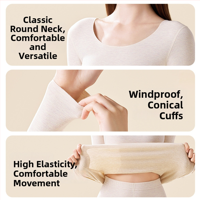 Унисекс термален комплект за горно и долно облекло – полиестер-кашмир-силк смес, екстра дебелина 301–350 g/m², солиден цвят, кръгло деколте, дълги ръкави