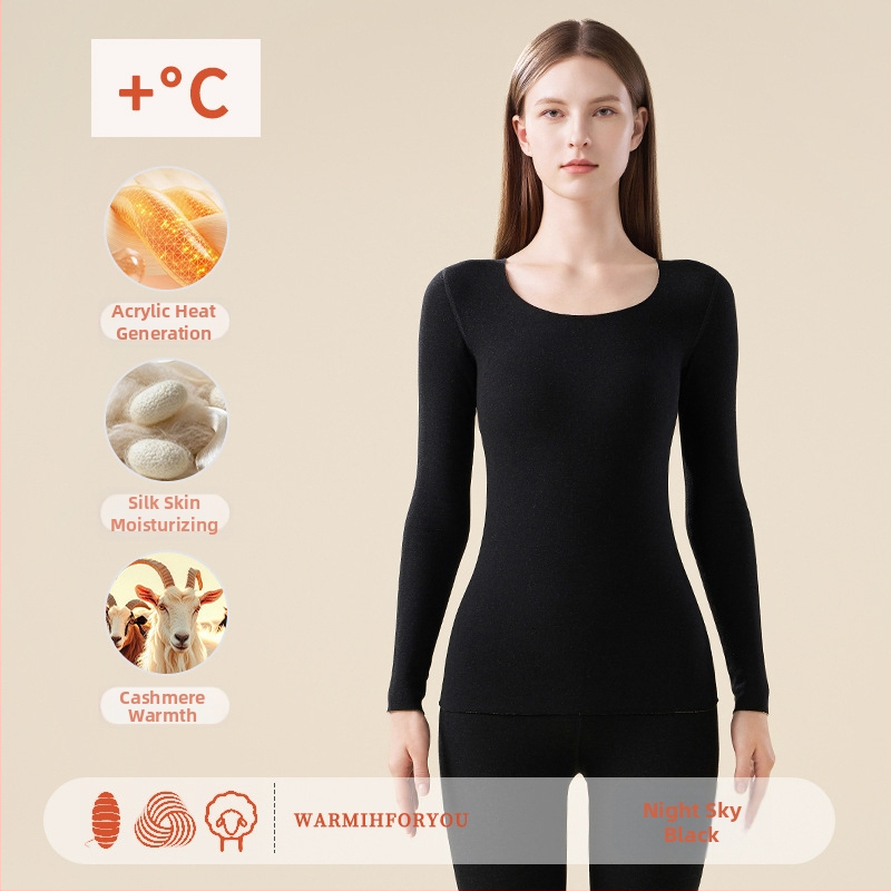 Унисекс термален комплект за горно и долно облекло – полиестер-кашмир-силк смес, екстра дебелина 301–350 g/m², солиден цвят, кръгло деколте, дълги ръкави