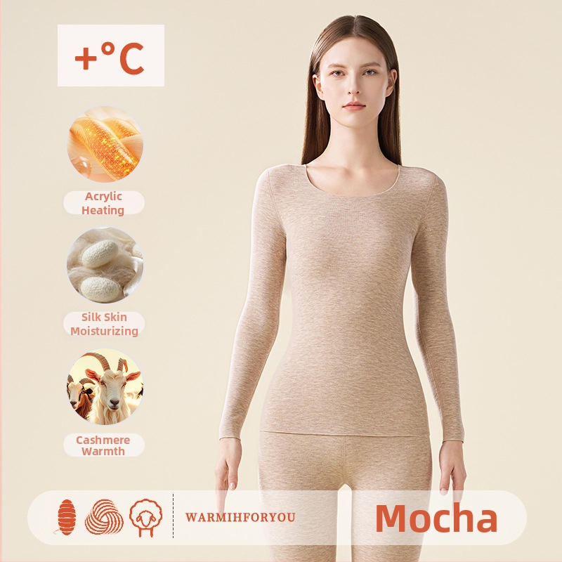 Унисекс термален комплект за горно и долно облекло – полиестер-кашмир-силк смес, екстра дебелина 301–350 g/m², солиден цвят, кръгло деколте, дълги ръкави