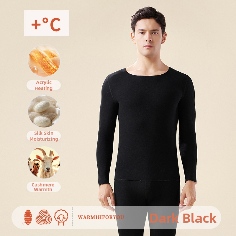 Унисекс термален комплект за горно и долно облекло – полиестер-кашмир-силк смес, екстра дебелина 301–350 g/m², солиден цвят, кръгло деколте, дълги ръкави