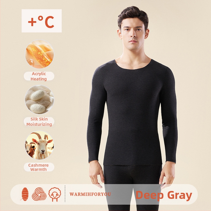 Унисекс термален комплект за горно и долно облекло – полиестер-кашмир-силк смес, екстра дебелина 301–350 g/m², солиден цвят, кръгло деколте, дълги ръкави