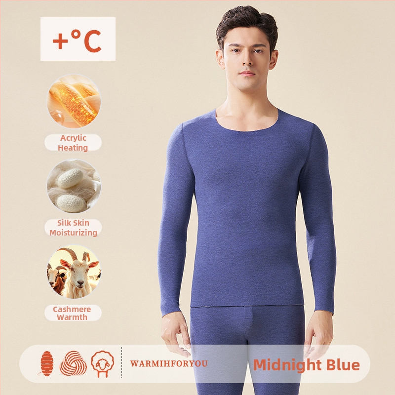 Унисекс термален комплект за горно и долно облекло – полиестер-кашмир-силк смес, екстра дебелина 301–350 g/m², солиден цвят, кръгло деколте, дълги ръкави