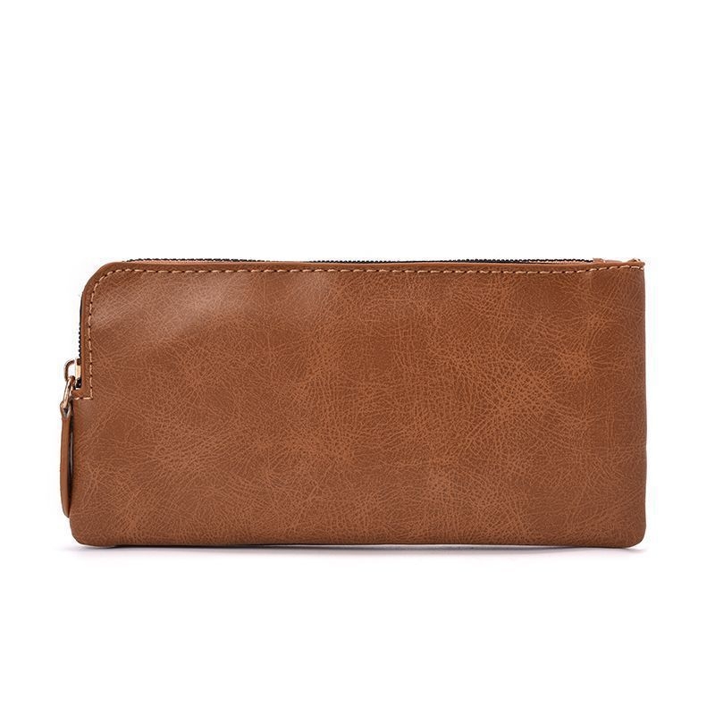 Portofel bărbăteasc retro, lung, textură PU, culoare uni, geantă ultra-subțire pentru telefon cu fermoar, căptușeală din piele sintetică