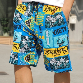 Ανδρικά παντελόνια παραλίας — χαλαρή γραμμή, Ice Silk γρήγορο στέγνωμα, μίγμα πολυεστέρα με σχέδιο ριγέ και μικρά λουλούδια