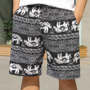 Ανδρικά παντελόνια παραλίας — χαλαρή γραμμή, Ice Silk γρήγορο στέγνωμα, μίγμα πολυεστέρα με σχέδιο ριγέ και μικρά λουλούδια