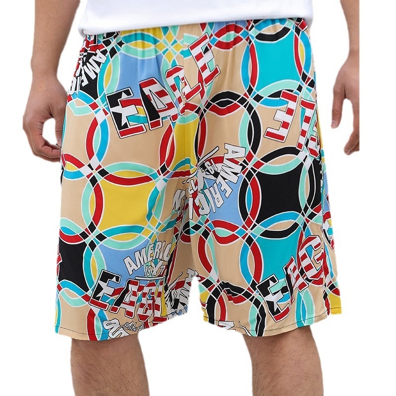 Ανδρικά παντελόνια παραλίας — χαλαρή γραμμή, Ice Silk γρήγορο στέγνωμα, μίγμα πολυεστέρα με σχέδιο ριγέ και μικρά λουλούδια