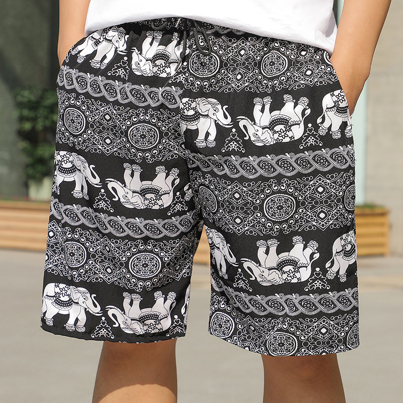 Ανδρικά παντελόνια παραλίας — χαλαρή γραμμή, Ice Silk γρήγορο στέγνωμα, μίγμα πολυεστέρα με σχέδιο ριγέ και μικρά λουλούδια