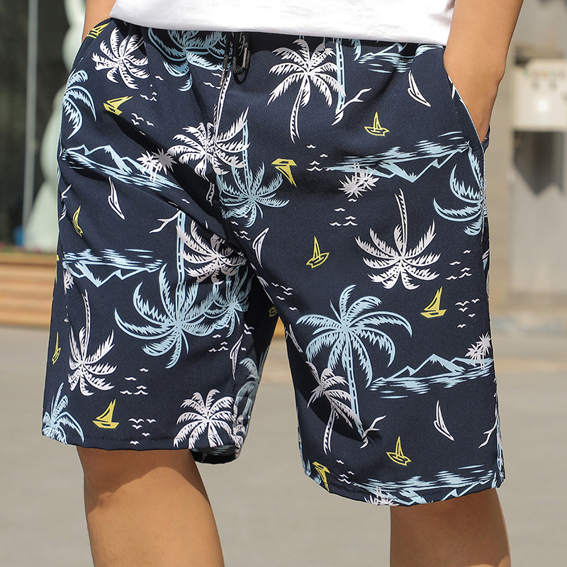 Ανδρικά παντελόνια παραλίας — χαλαρή γραμμή, Ice Silk γρήγορο στέγνωμα, μίγμα πολυεστέρα με σχέδιο ριγέ και μικρά λουλούδια