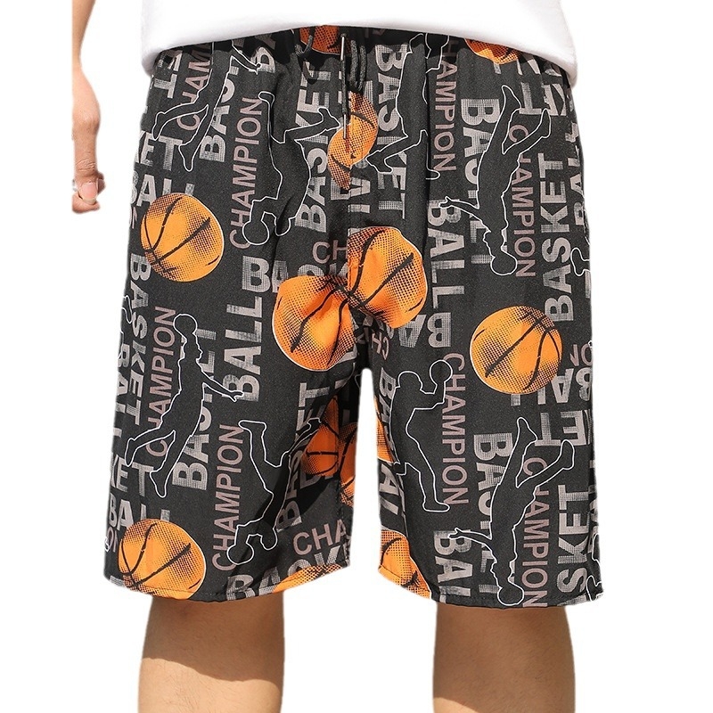 Ανδρικά παντελόνια παραλίας — χαλαρή γραμμή, Ice Silk γρήγορο στέγνωμα, μίγμα πολυεστέρα με σχέδιο ριγέ και μικρά λουλούδια