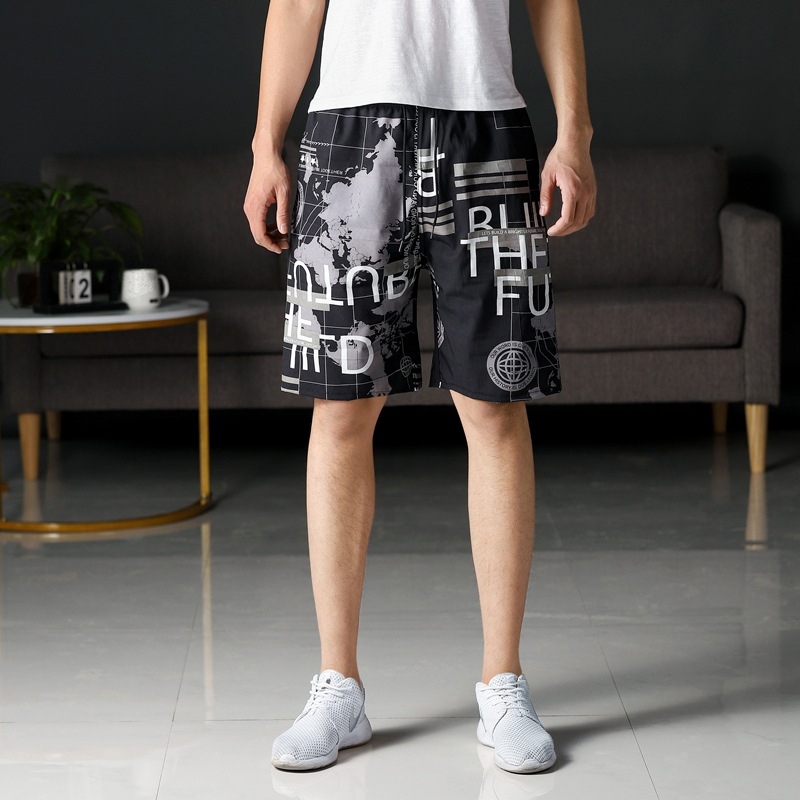 Ανδρικά παντελόνια παραλίας — χαλαρή γραμμή, Ice Silk γρήγορο στέγνωμα, μίγμα πολυεστέρα με σχέδιο ριγέ και μικρά λουλούδια