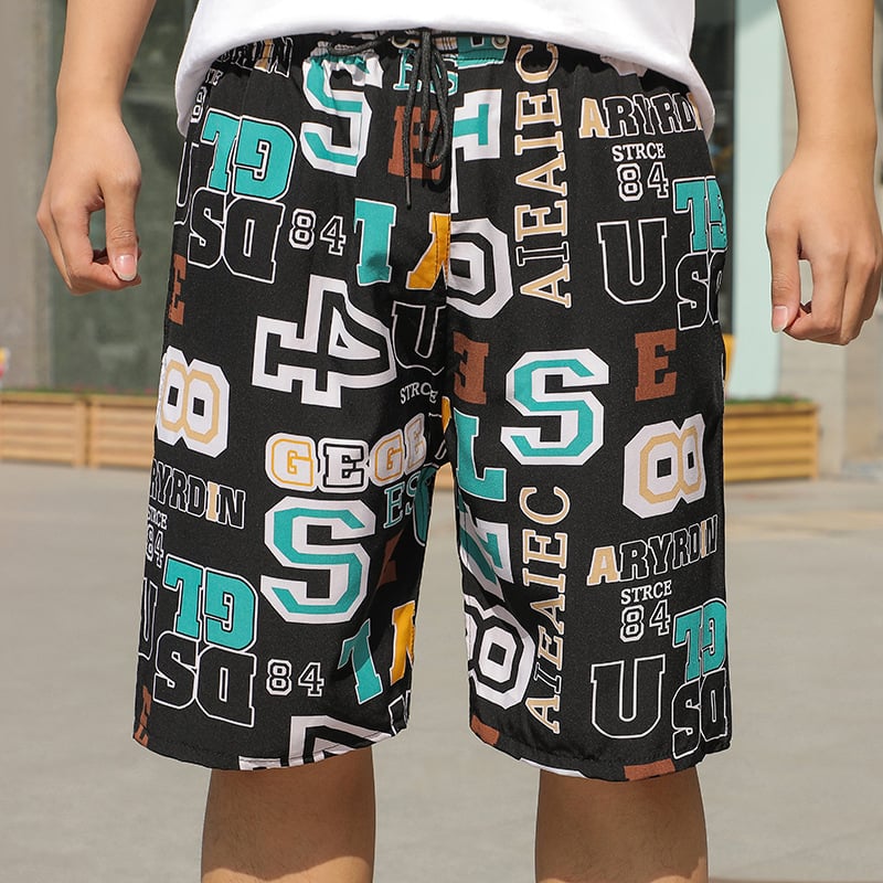 Ανδρικά παντελόνια παραλίας — χαλαρή γραμμή, Ice Silk γρήγορο στέγνωμα, μίγμα πολυεστέρα με σχέδιο ριγέ και μικρά λουλούδια