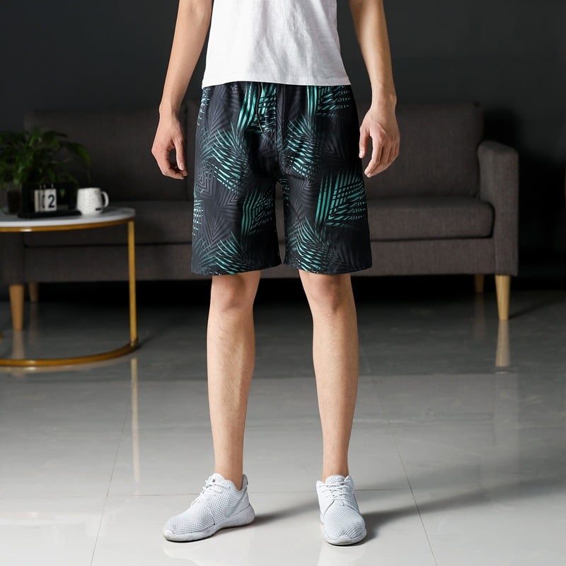 Ανδρικά παντελόνια παραλίας — χαλαρή γραμμή, Ice Silk γρήγορο στέγνωμα, μίγμα πολυεστέρα με σχέδιο ριγέ και μικρά λουλούδια