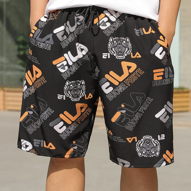 Ανδρικά παντελόνια παραλίας — χαλαρή γραμμή, Ice Silk γρήγορο στέγνωμα, μίγμα πολυεστέρα με σχέδιο ριγέ και μικρά λουλούδια