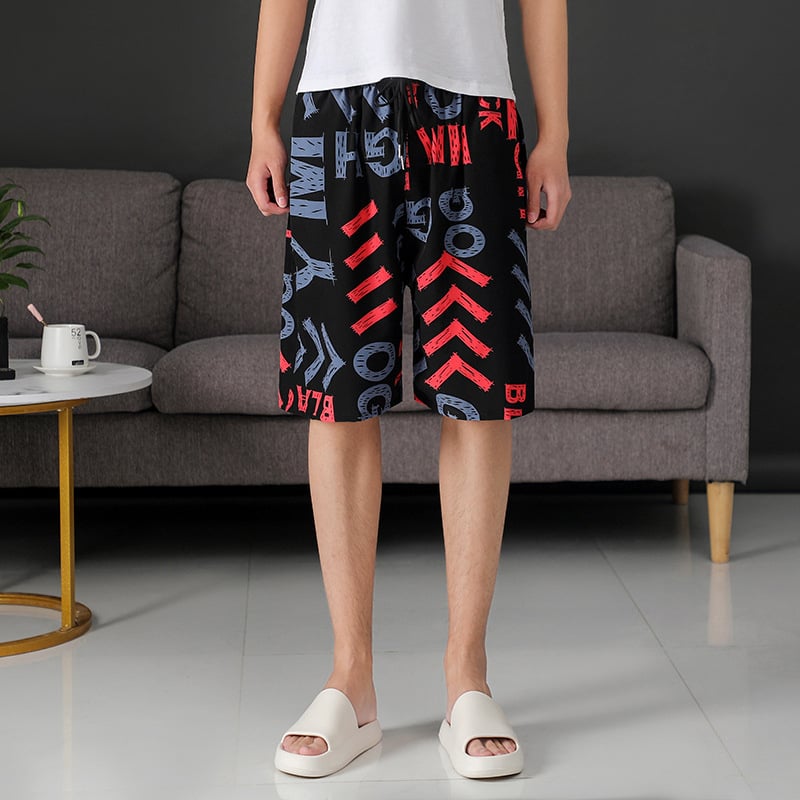 Ανδρικά παντελόνια παραλίας — χαλαρή γραμμή, Ice Silk γρήγορο στέγνωμα, μίγμα πολυεστέρα με σχέδιο ριγέ και μικρά λουλούδια