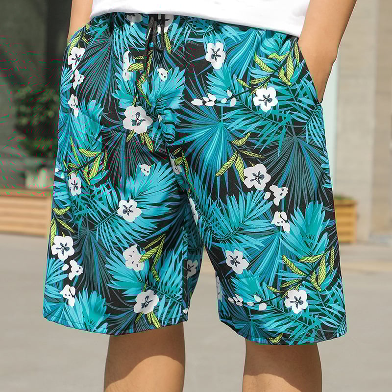 Ανδρικά παντελόνια παραλίας — χαλαρή γραμμή, Ice Silk γρήγορο στέγνωμα, μίγμα πολυεστέρα με σχέδιο ριγέ και μικρά λουλούδια