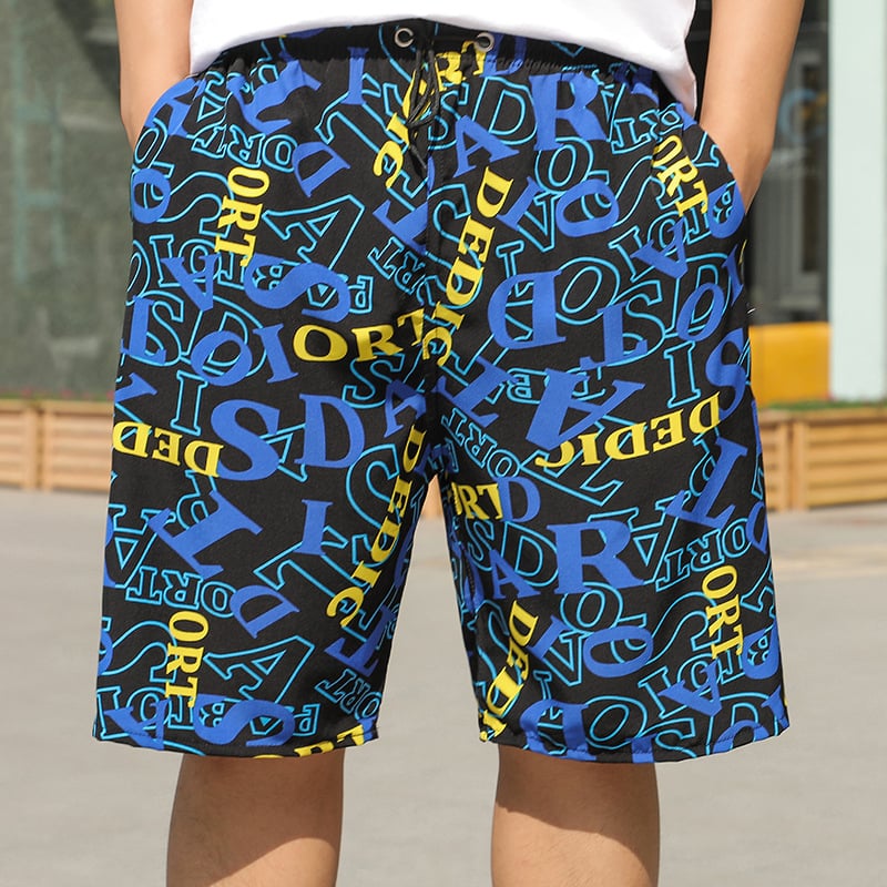 Ανδρικά παντελόνια παραλίας — χαλαρή γραμμή, Ice Silk γρήγορο στέγνωμα, μίγμα πολυεστέρα με σχέδιο ριγέ και μικρά λουλούδια