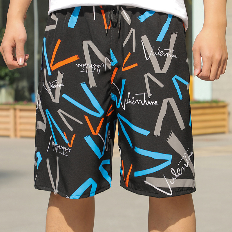 Ανδρικά παντελόνια παραλίας — χαλαρή γραμμή, Ice Silk γρήγορο στέγνωμα, μίγμα πολυεστέρα με σχέδιο ριγέ και μικρά λουλούδια