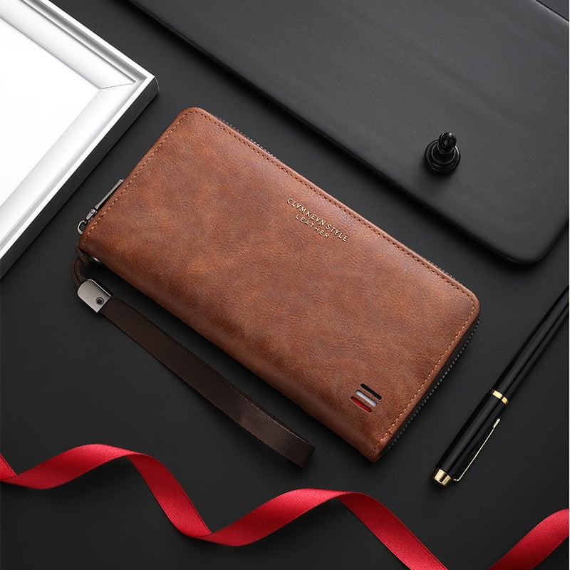 Portofel masculin lung cu mai multe compartimente pentru carduri (Material: PU; Funcție: ultra-ușor, rezistent; Captuseală: piele sintetică; Brand: CLVMKEVN; Categorie: geantă clutch pentru bărbați)