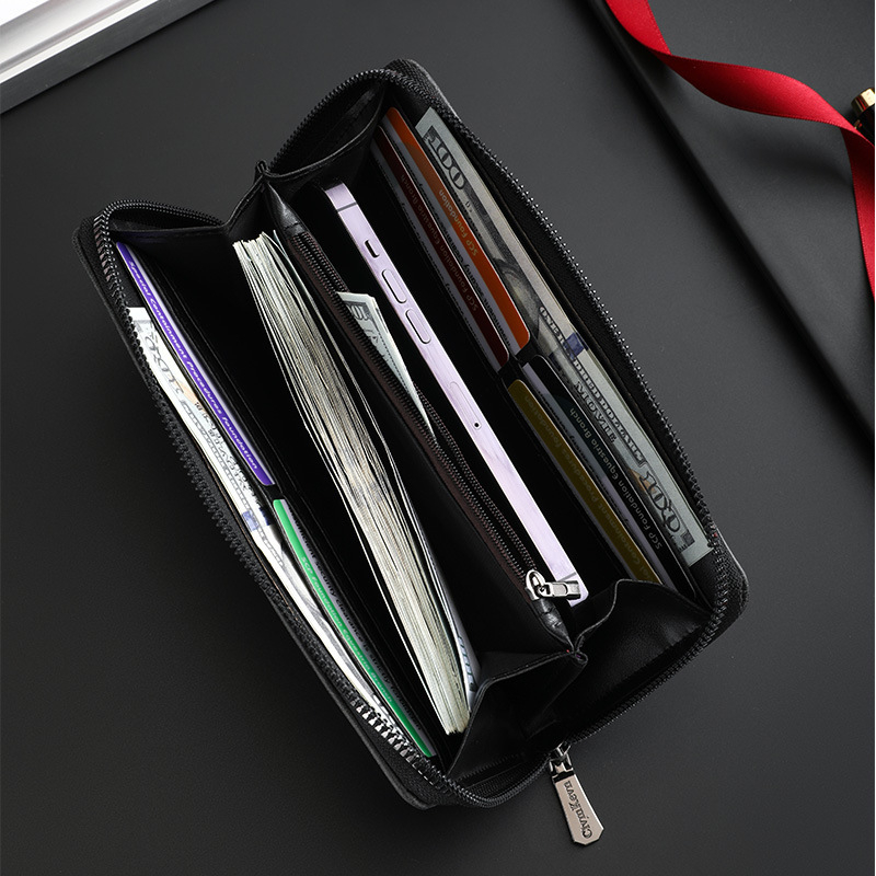 Portofel masculin lung cu mai multe compartimente pentru carduri (Material: PU; Funcție: ultra-ușor, rezistent; Captuseală: piele sintetică; Brand: CLVMKEVN; Categorie: geantă clutch pentru bărbați)