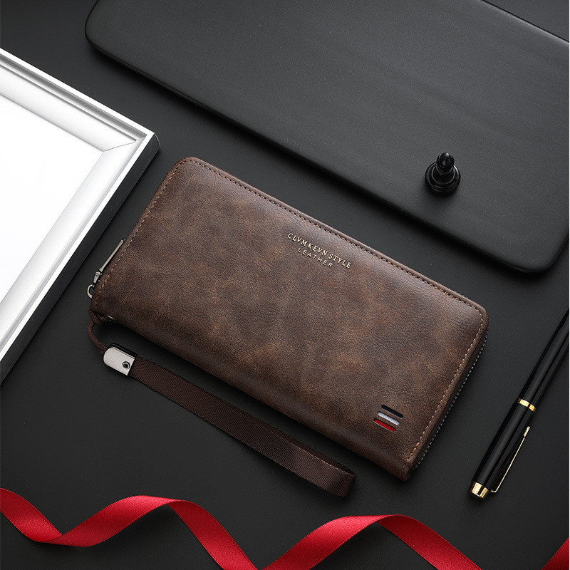 Portofel masculin lung cu mai multe compartimente pentru carduri (Material: PU; Funcție: ultra-ușor, rezistent; Captuseală: piele sintetică; Brand: CLVMKEVN; Categorie: geantă clutch pentru bărbați)