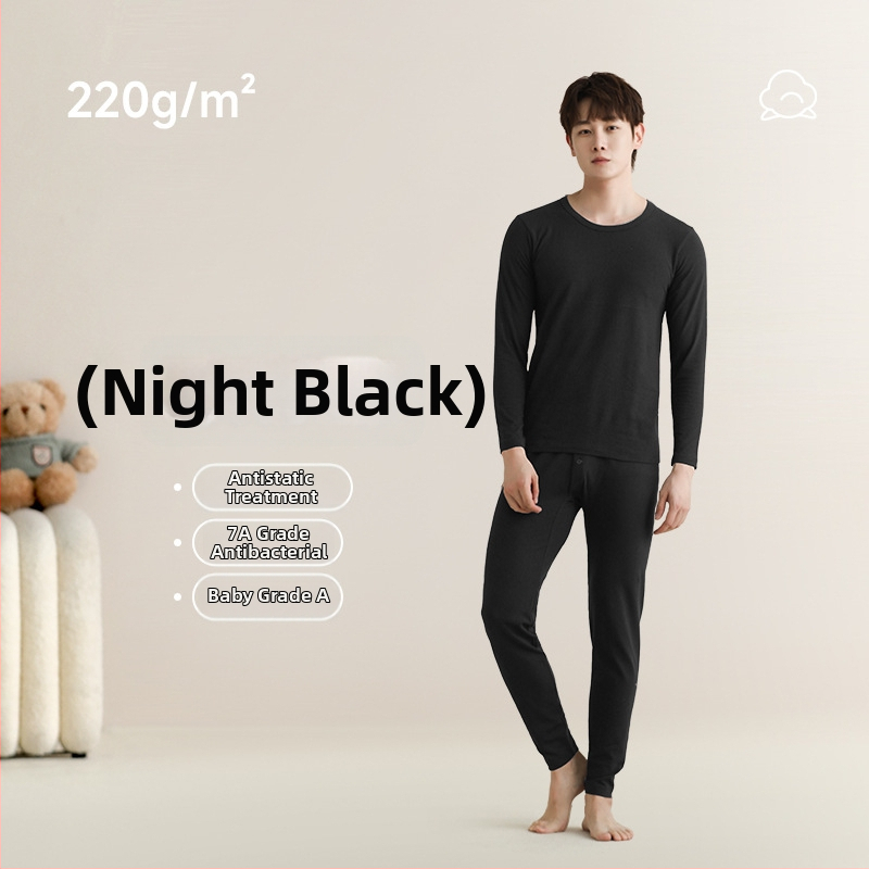 Unisex set toplog donjeg rublja od čistog pamuka, 201-250 g/m², okrugli izrez, dugi rukavi i dugi hlače, antistatijski i antibakterijski