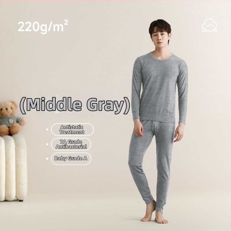 Unisex set toplog donjeg rublja od čistog pamuka, 201-250 g/m², okrugli izrez, dugi rukavi i dugi hlače, antistatijski i antibakterijski