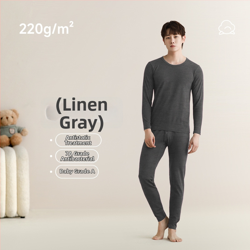 Unisex set toplog donjeg rublja od čistog pamuka, 201-250 g/m², okrugli izrez, dugi rukavi i dugi hlače, antistatijski i antibakterijski