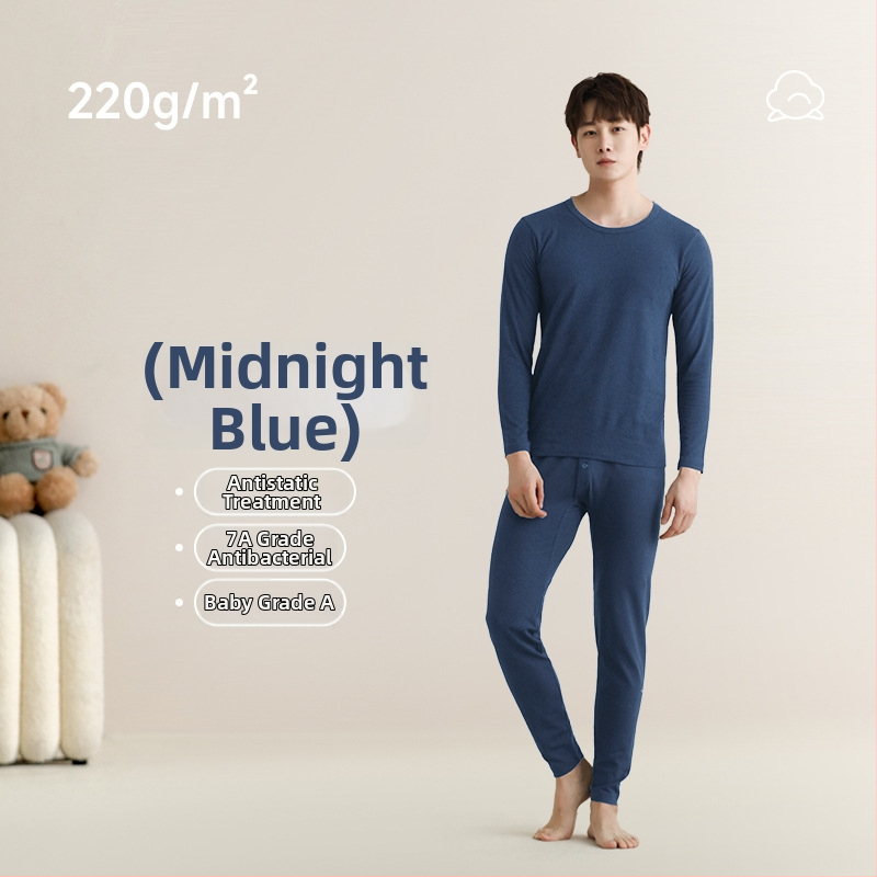 Unisex set toplog donjeg rublja od čistog pamuka, 201-250 g/m², okrugli izrez, dugi rukavi i dugi hlače, antistatijski i antibakterijski