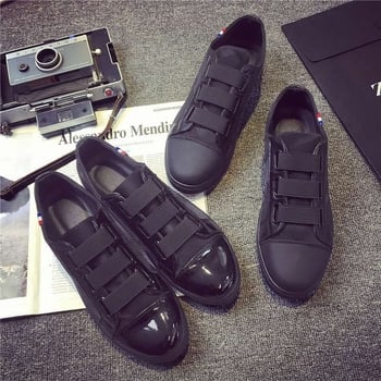 Мъжки обувки в корейски стил, средно високи канвасови обувки, дишаща памучна горна част, каучукова подметка, кожена носна част