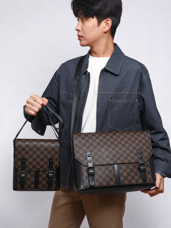 Muška crossbody torbica, karirani uzorak, PU, vodootporna, protiv krađe, otporna na udarce